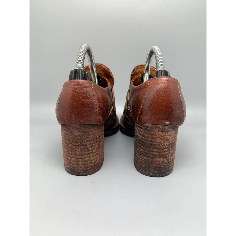 Born Handcrafted Footwear Brown Leather Heeled Booties W11929 Women's Sz 8.5‎